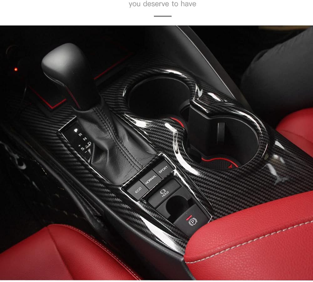 XITER 1Pcs ABS Carbon Fiber Black Gear Shift Knob Console Panel Trims Cover Cup Holder Decor Sticker for Toyota Camry LE SE TRD SE 2018 2019 2020 2021 2022 2023 2024-Without Seat Heater Switch