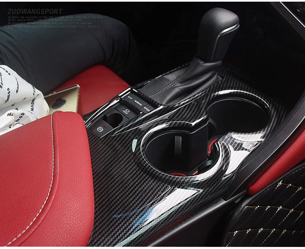 XITER 1Pcs ABS Carbon Fiber Black Gear Shift Knob Console Panel Trims Cover Cup Holder Decor Sticker for Toyota Camry LE SE TRD SE 2018 2019 2020 2021 2022 2023 2024-Without Seat Heater Switch
