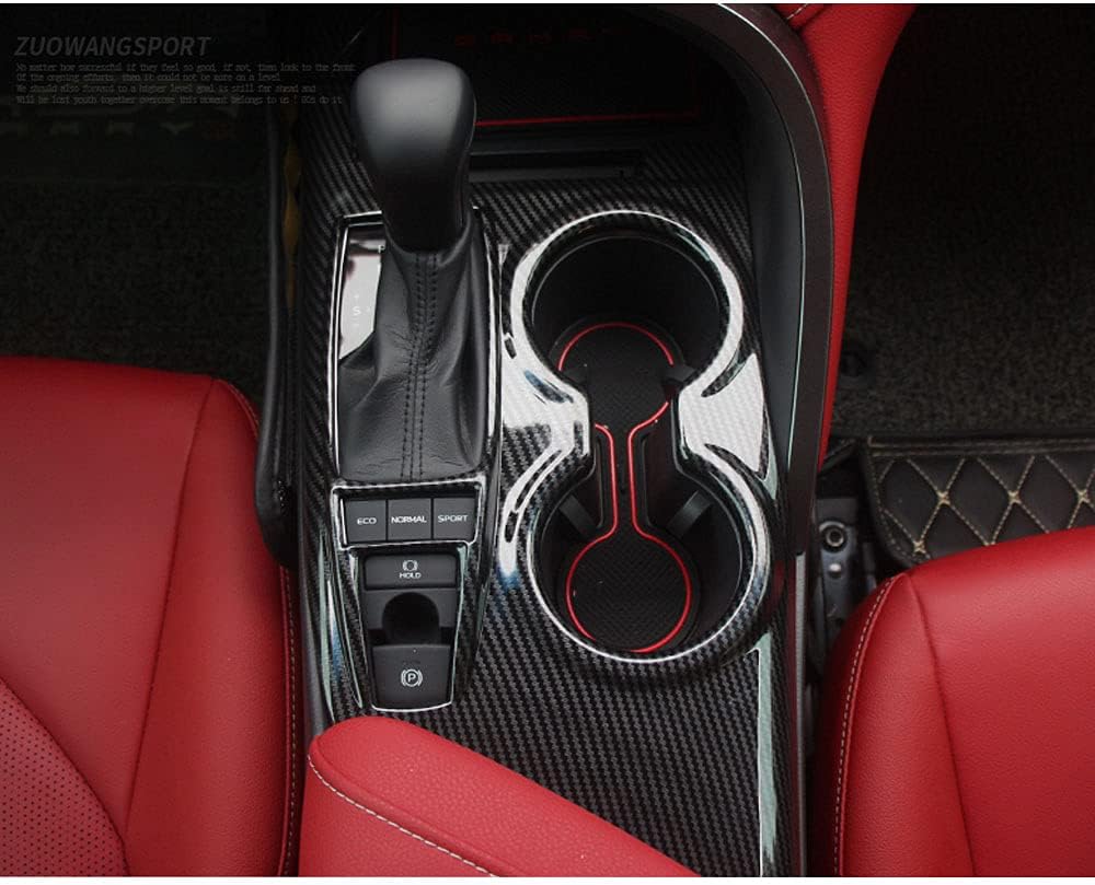 XITER 1Pcs ABS Carbon Fiber Black Gear Shift Knob Console Panel Trims Cover Cup Holder Decor Sticker for Toyota Camry LE SE TRD SE 2018 2019 2020 2021 2022 2023 2024-Without Seat Heater Switch