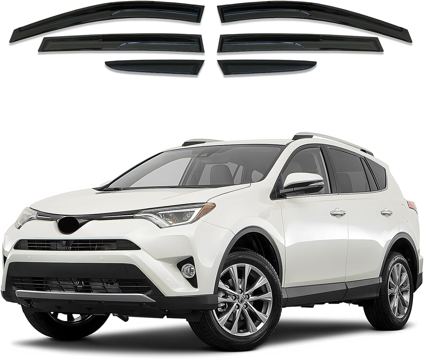 Window Visor 6 Piece Set for Toyota RAV4 2013 2014 2015 2016 2017 2018 Safe RAIN Out-Channel Guard Deflector (for RAV4 13-18 6-Piece Set)