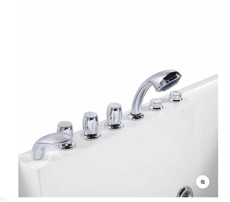 72" Alcove Whirlpool LED Bathtub for 2 Persons with Left Drain