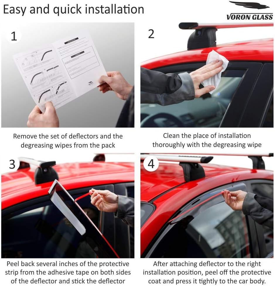 Voron Glass Tape-on Extra Durable Rain Guards for Subaru Outback 2015-2019, Window Deflectors, Vent Window Visors, 6 Pieces - 100493