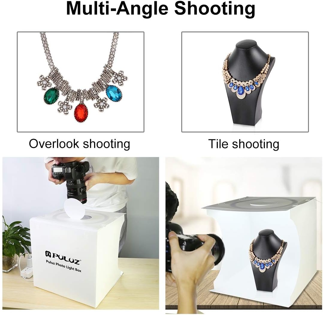 PULUZ 30cm Ring Light Photo Studio Light Box, Adjustable Portable Photography Shooting Light Tent Kit with White/Warm/Soft Lighting 128pcs LED Lights + 6 Backdrops for Product Display