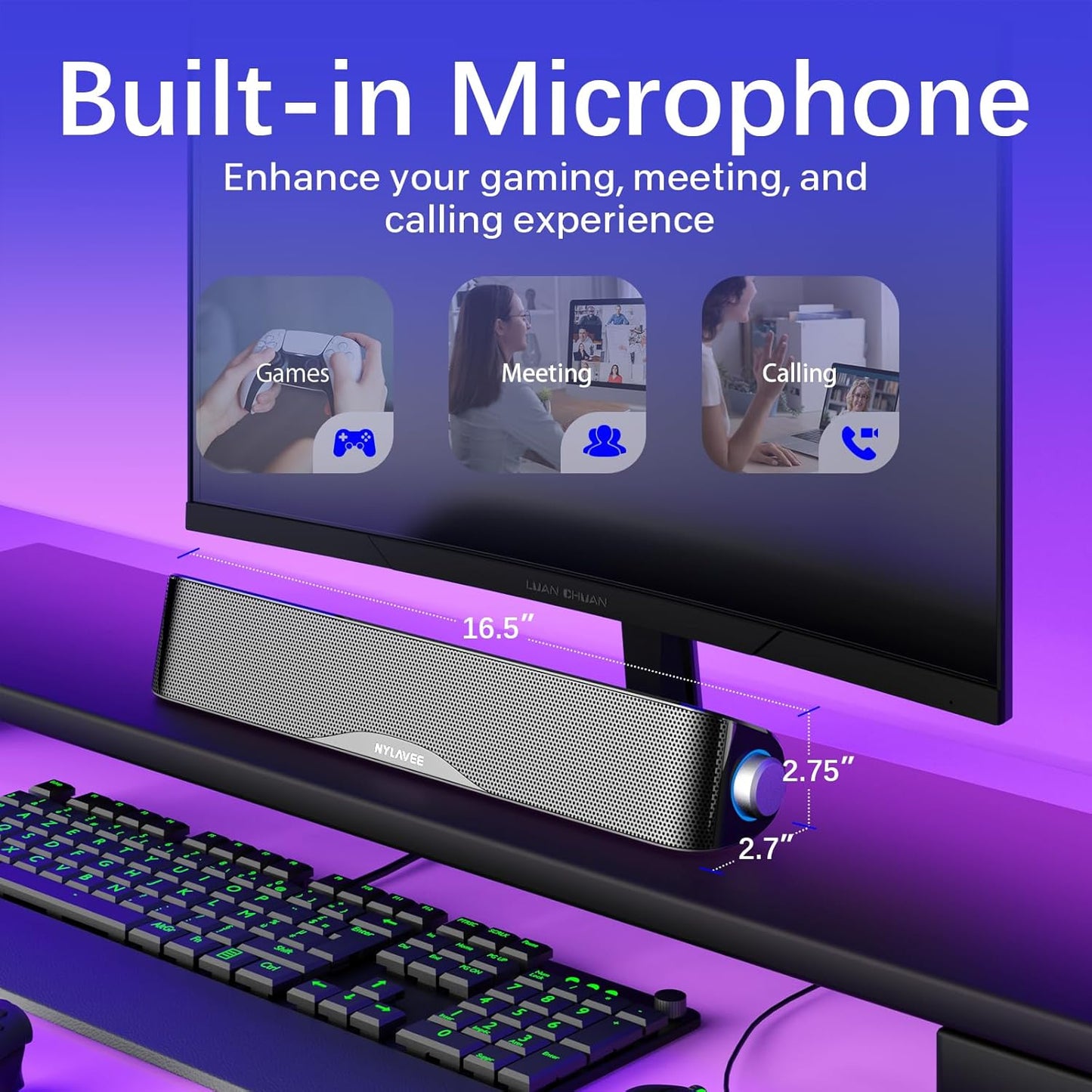 Computer Speakers, HiFi Sound Quality Computer Sound Bar, USB Powered PC Speakers, Bluetooth 5.0 and 3.5mm Aux-in Computer Speakers for Desktop, Laptops, PCs, Phones, Tablets, Xbox, Gaming Speakers (taotronics brand)