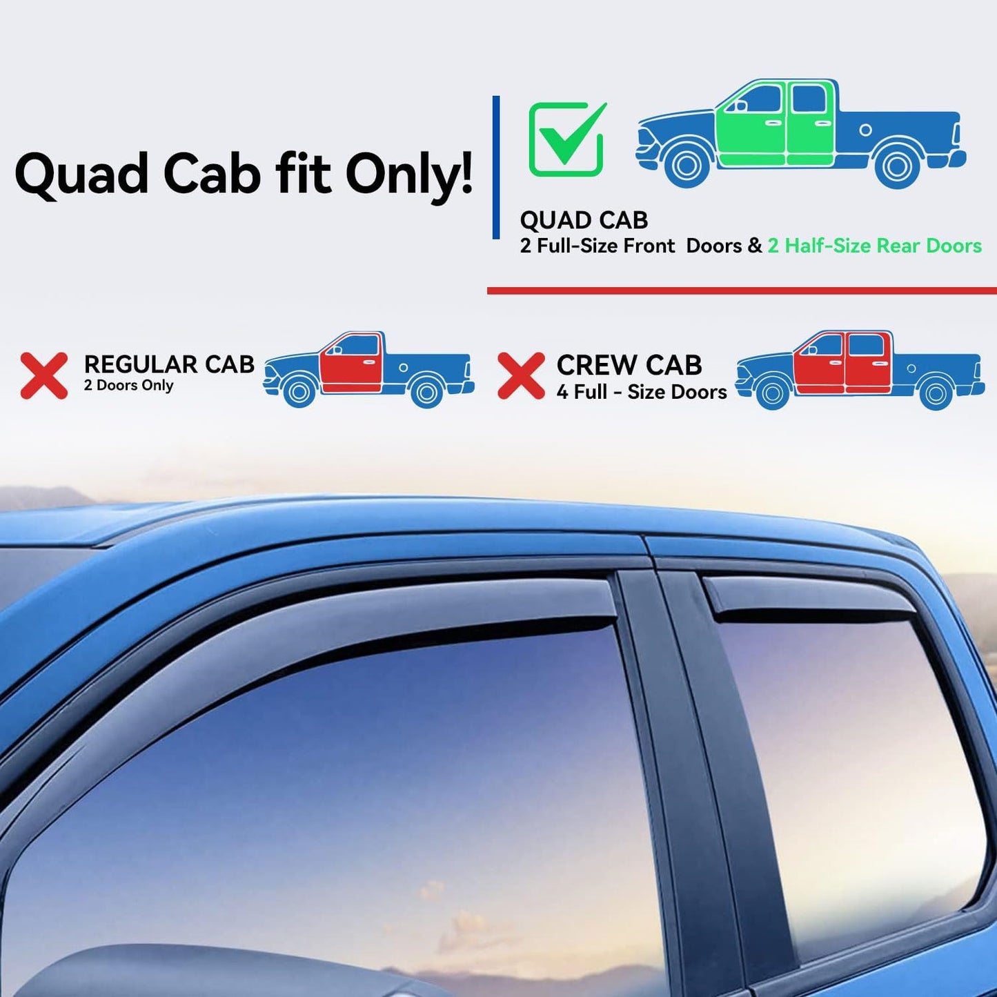 Window Visors Rain Guards for 2019-2025 Dodge Ram 1500 Quad Cab (New Body Style), Window Vent Wind Deflectors Visors Shades for 19-25 Ram 1500 (2 Full-Size Doors, 2 Half-Size Doors)