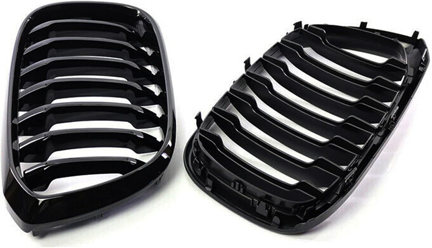 Black Performance Style Kidney Grille Compatible with X3 X4 2018-2021 G01 G02 Front Hood Grill Insert Replacement(2pc set Gloss Black Single Slat)