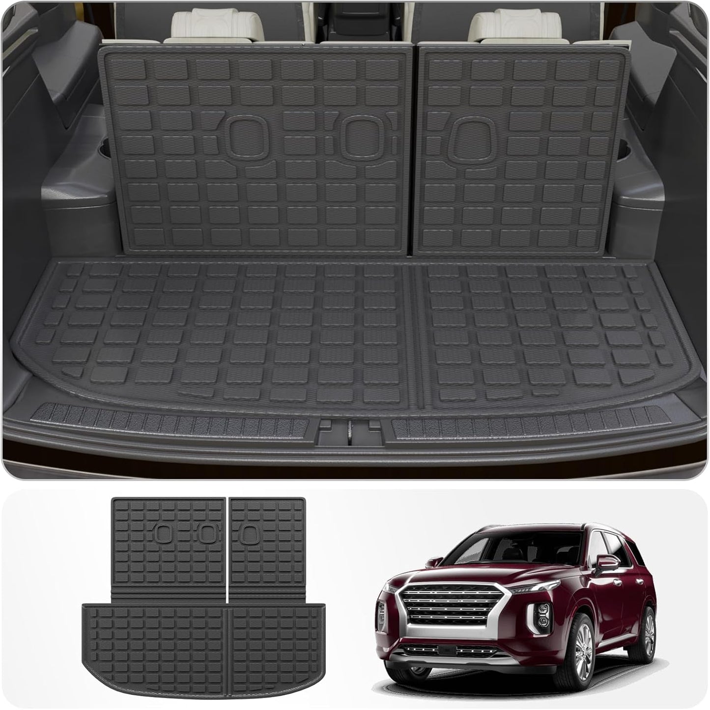 Cargo Mat Compatible with 2020-2025 Hyundai Palisade Trunk Mat Cargo Liner Trunk Liner TPE All Weather Back Seat Cover Protector Palisade 2024 Accessories (Trunk Mat with Backrest Mats)