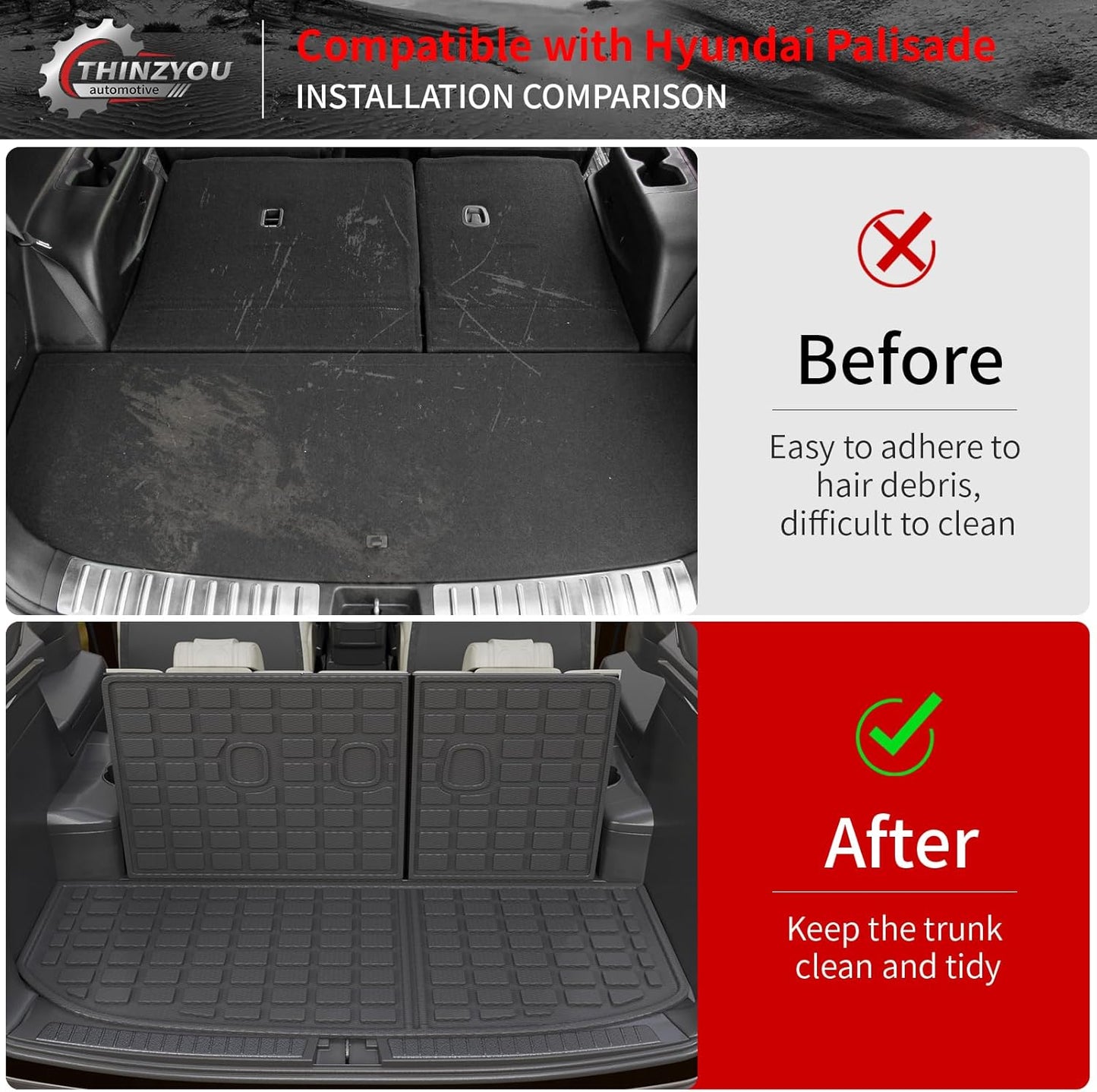Cargo Mat Compatible with 2020-2025 Hyundai Palisade Trunk Mat Cargo Liner Trunk Liner TPE All Weather Back Seat Cover Protector Palisade 2024 Accessories (Trunk Mat with Backrest Mats)