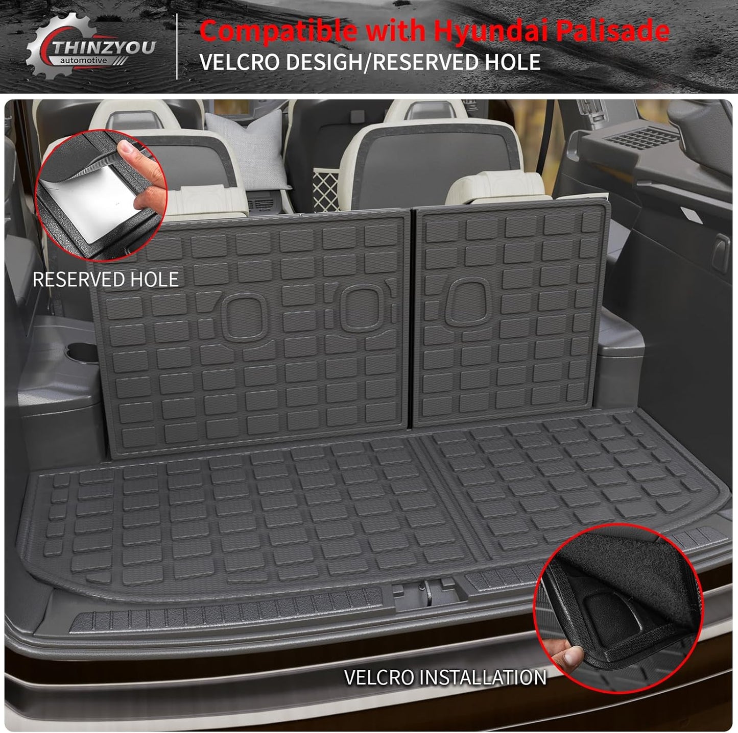 Cargo Mat Compatible with 2020-2025 Hyundai Palisade Trunk Mat Cargo Liner Trunk Liner TPE All Weather Back Seat Cover Protector Palisade 2024 Accessories (Trunk Mat with Backrest Mats)