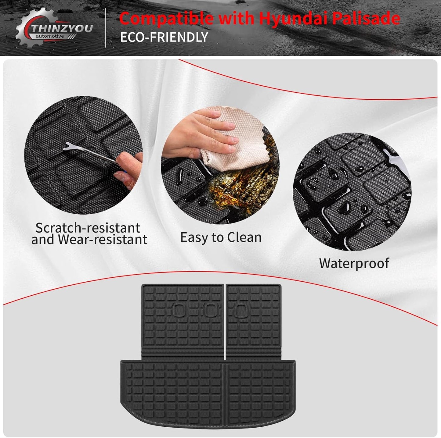 Cargo Mat Compatible with 2020-2025 Hyundai Palisade Trunk Mat Cargo Liner Trunk Liner TPE All Weather Back Seat Cover Protector Palisade 2024 Accessories (Trunk Mat with Backrest Mats)
