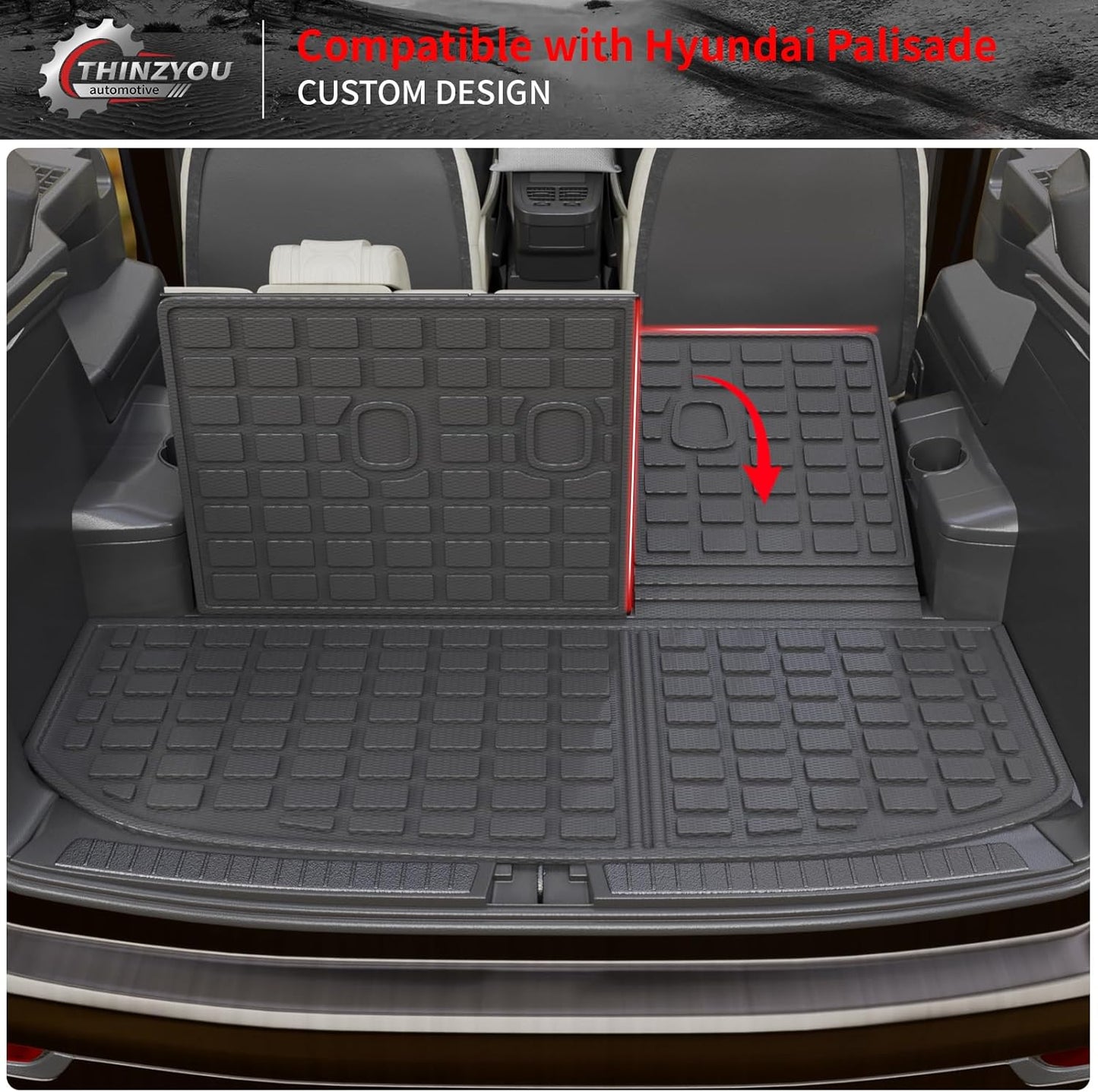 Cargo Mat Compatible with 2020-2025 Hyundai Palisade Trunk Mat Cargo Liner Trunk Liner TPE All Weather Back Seat Cover Protector Palisade 2024 Accessories (Trunk Mat with Backrest Mats)