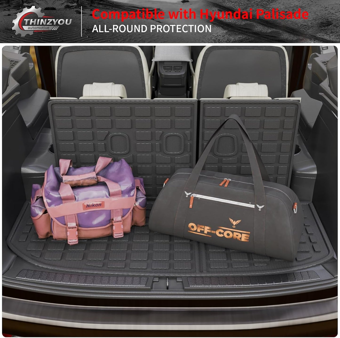 Cargo Mat Compatible with 2020-2025 Hyundai Palisade Trunk Mat Cargo Liner Trunk Liner TPE All Weather Back Seat Cover Protector Palisade 2024 Accessories (Trunk Mat with Backrest Mats)