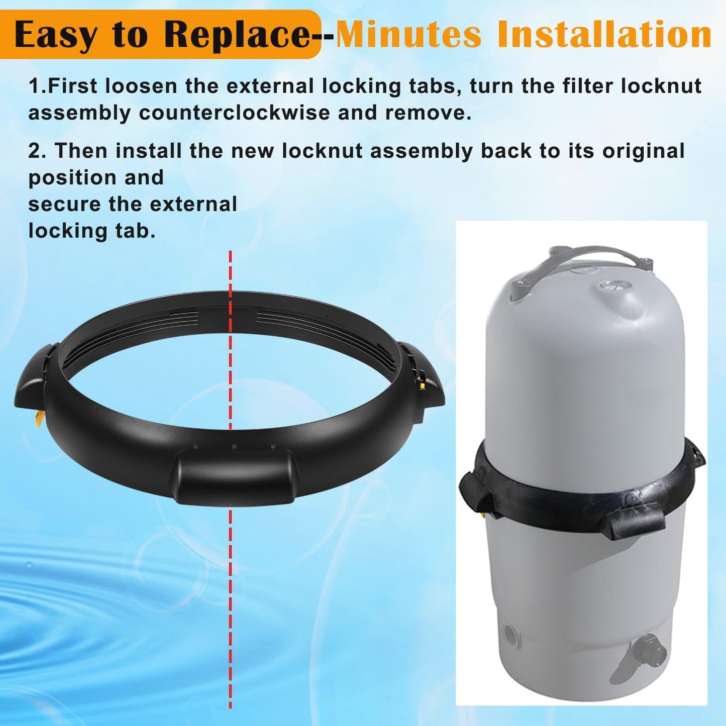 550-7500 Filter Lock Nut Assembly with Ext Lock Tabs Compatible with Clearwater II Cartridge Filter and D.E. Filter, Replacement for Part Number 550-7500,550-2060, 550-2075