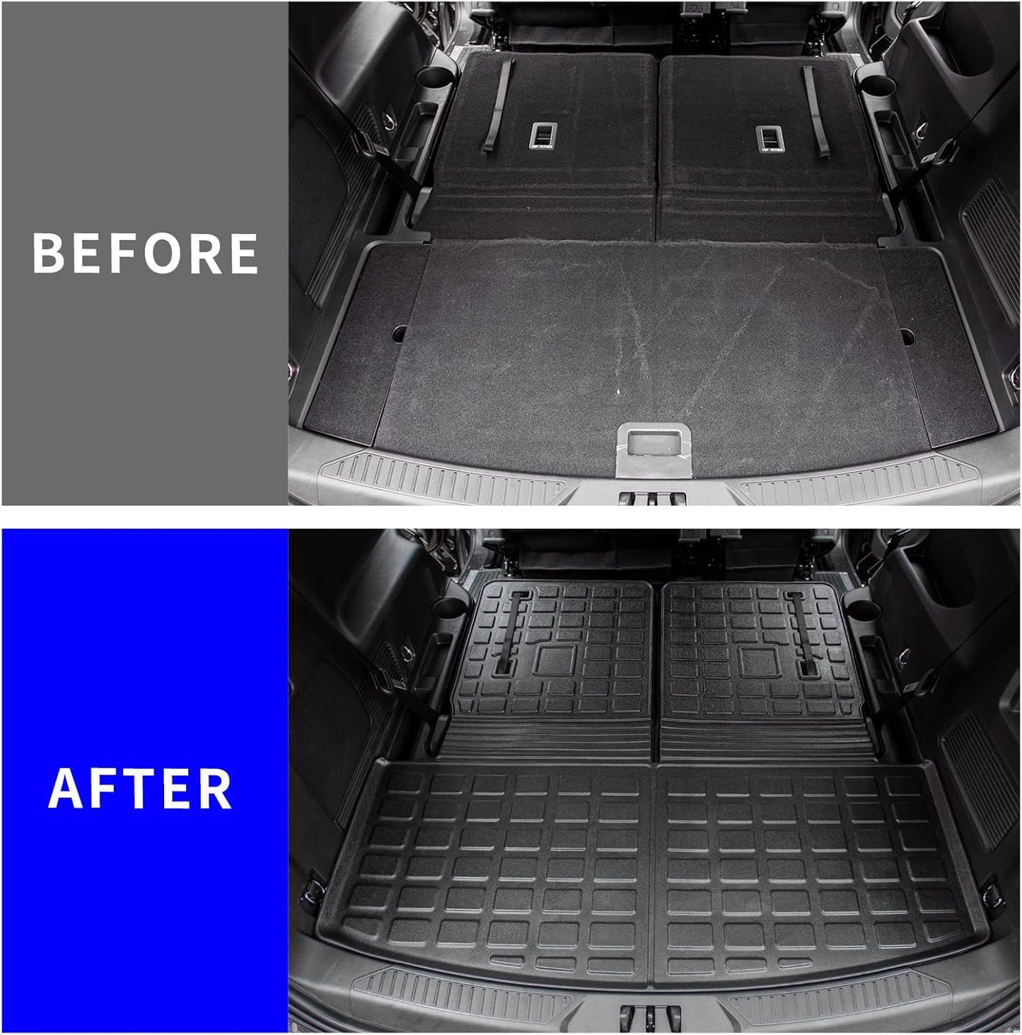 Rongtaod Cargo Mat Compatible with 2020-2025 Ford Explorer 6&7 Passenger Cargo Liner Trunk Mat Back Seat Cover Protector Upgrade 2024 Explorer Accessories (Trunk Mat with Backrest Mat)