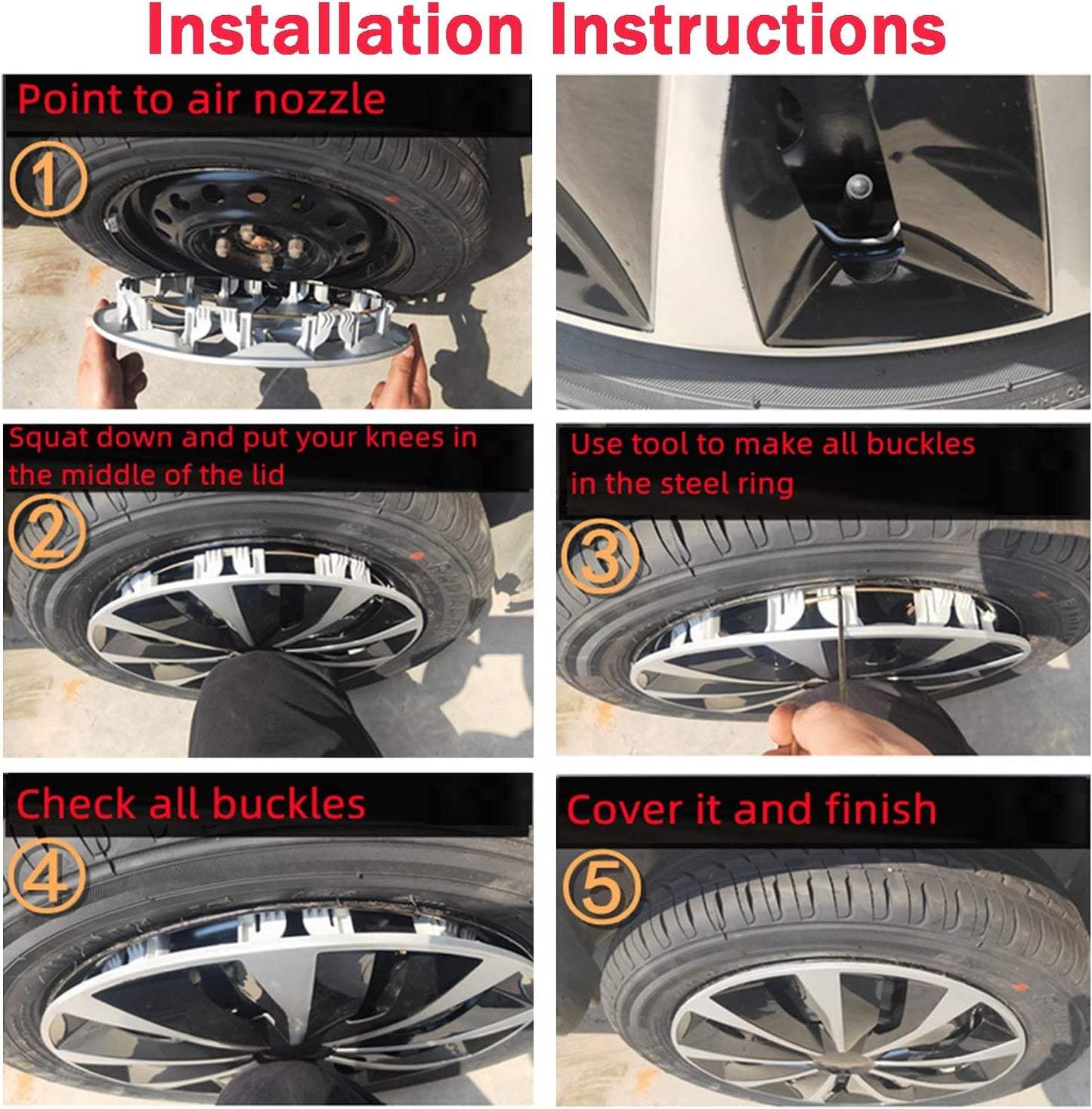 Hubcap Wheel Cover Replacement R17 Hub Caps Universal-Fit Steel Wheel Rim Cover ABS Material Exterior Accessories for Most Car Truck SUV -Set of 4(17-inch,Black)