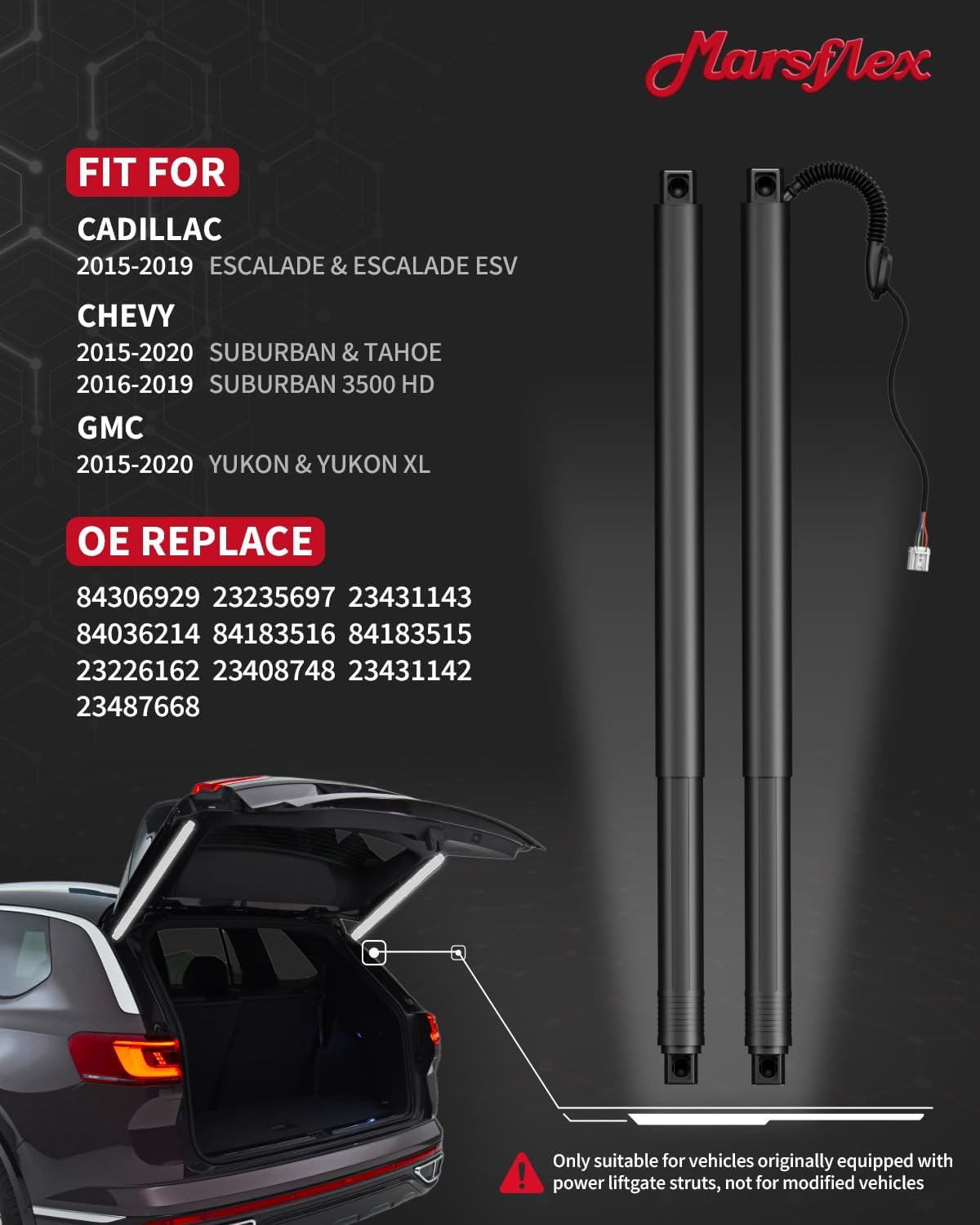 Marsflex Rear Tailgate Power Lift Support Shock Strut Compatible with Chevy Suburban Tahoe GMC Yukon XL Cadillac Escalade ESV 2015-2019 Electric Liftgate Struts Replacement 84306929 84036214 84183515
