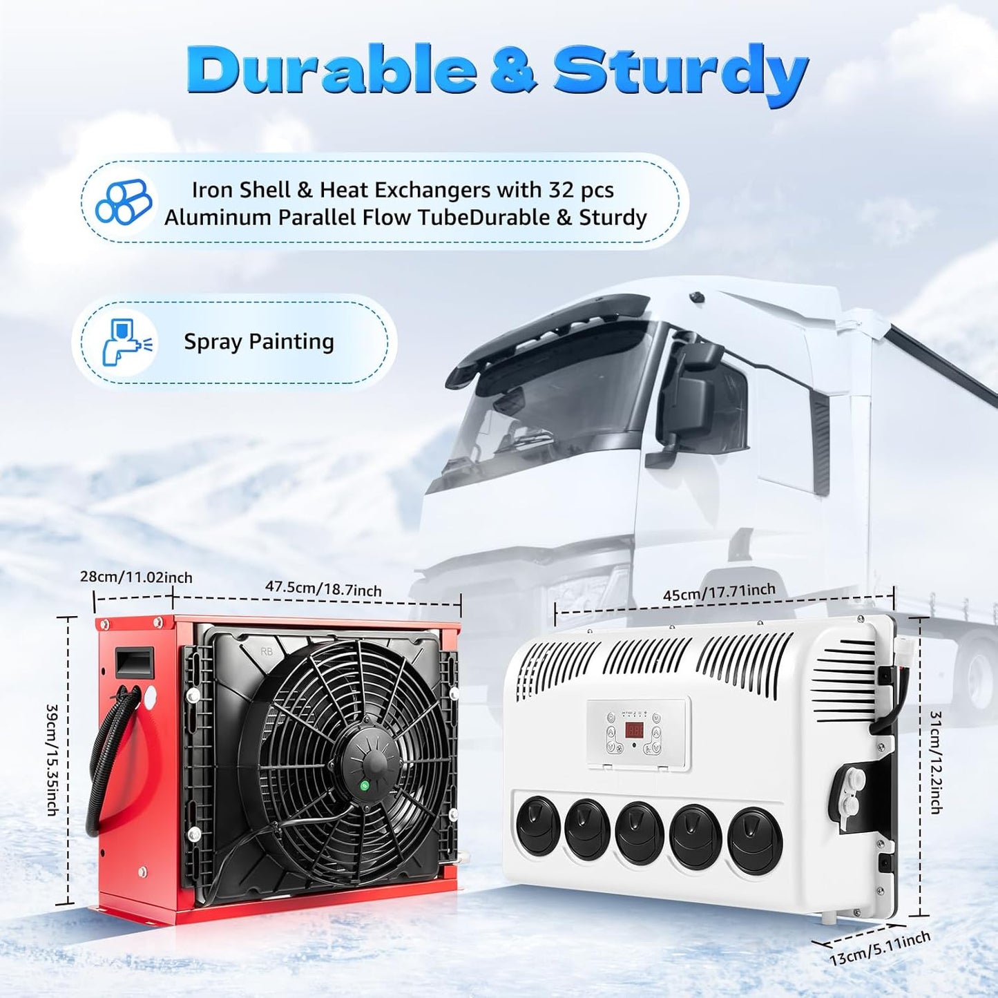 12v 11000 Btu Truck Cab Air Conditioner Split Ac Air Conditioner with Digital Display Screen, Remote Control, 5-Gear Wind Speed 12v Air Conditioning for Trucks, Car, Bus, RV Caravan (only inside unit included)