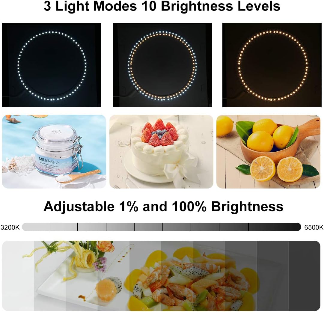 PULUZ 30cm Ring Light Photo Studio Light Box, Adjustable Portable Photography Shooting Light Tent Kit with White/Warm/Soft Lighting 128pcs LED Lights + 6 Backdrops for Product Display