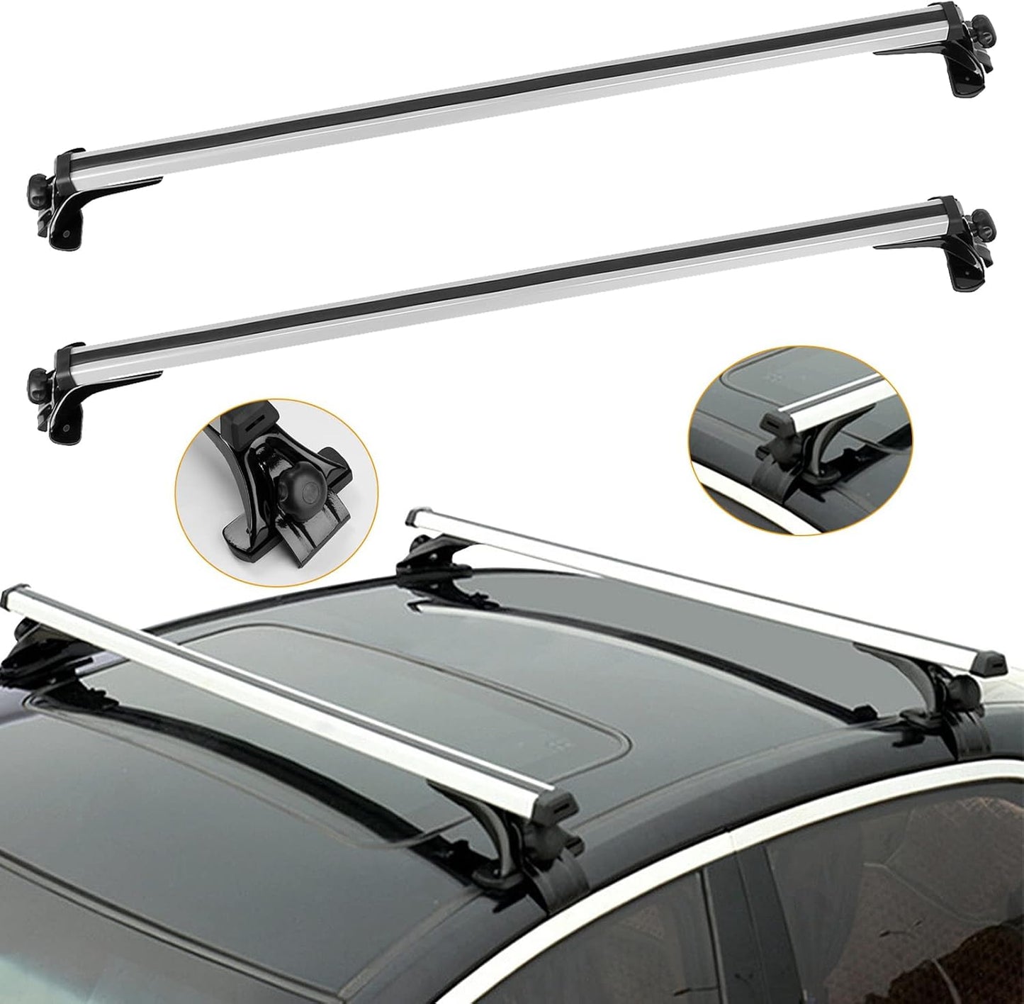 Universal Roof Rack Cross Bars, 48inch Adjustable Aluminum Alloy Car Carrier Rooftop Luggage Crossbars,for Rack, Snowboards, Kayaks, Suitable for Most Vehicle Wagon Car Without Roof Side Rail (similar model)
