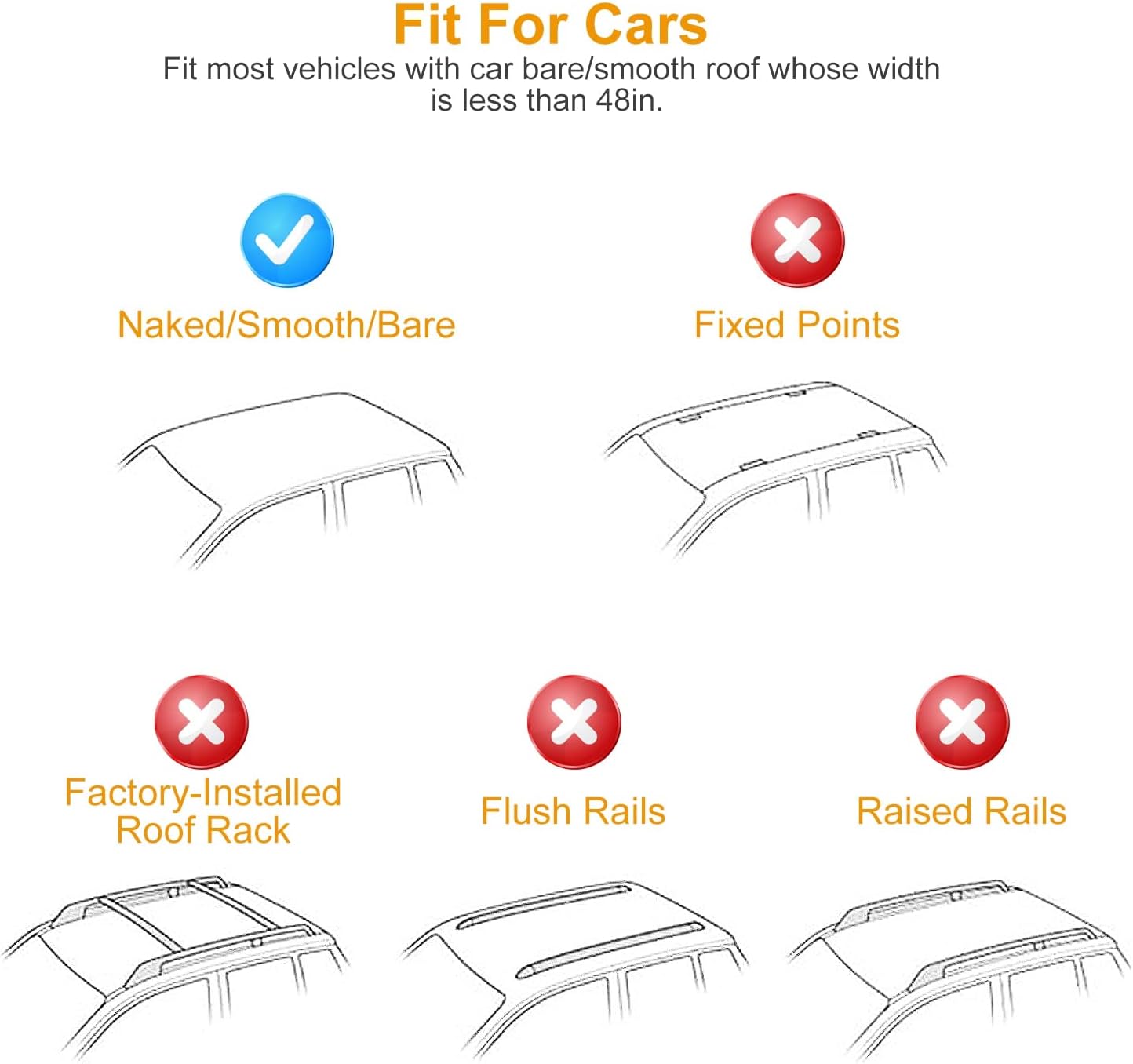 Universal Roof Rack Cross Bars, 48inch Adjustable Aluminum Alloy Car Carrier Rooftop Luggage Crossbars,for Rack, Snowboards, Kayaks, Suitable for Most Vehicle Wagon Car Without Roof Side Rail (similar model)