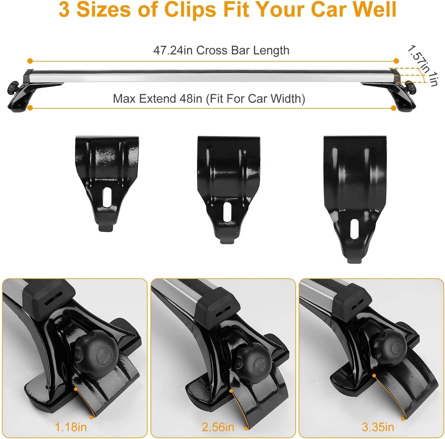 Universal Roof Rack Cross Bars, 48inch Adjustable Aluminum Alloy Car Carrier Rooftop Luggage Crossbars,for Rack, Snowboards, Kayaks, Suitable for Most Vehicle Wagon Car Without Roof Side Rail (similar model)