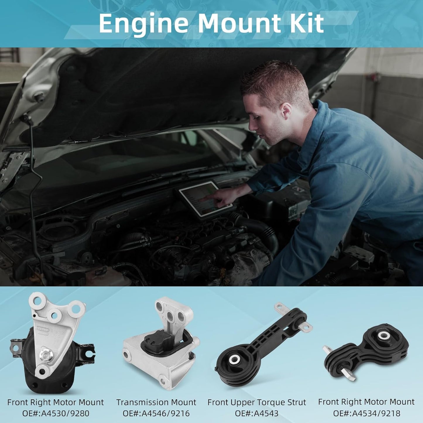 Engine Motor Mount Kit - Compatible with 2006-2011 Honda Civic 1.8L/AUTO - OE# A4530,A4534,A4543,A4546 - Front Right Rear Motor & Trans Mount Set