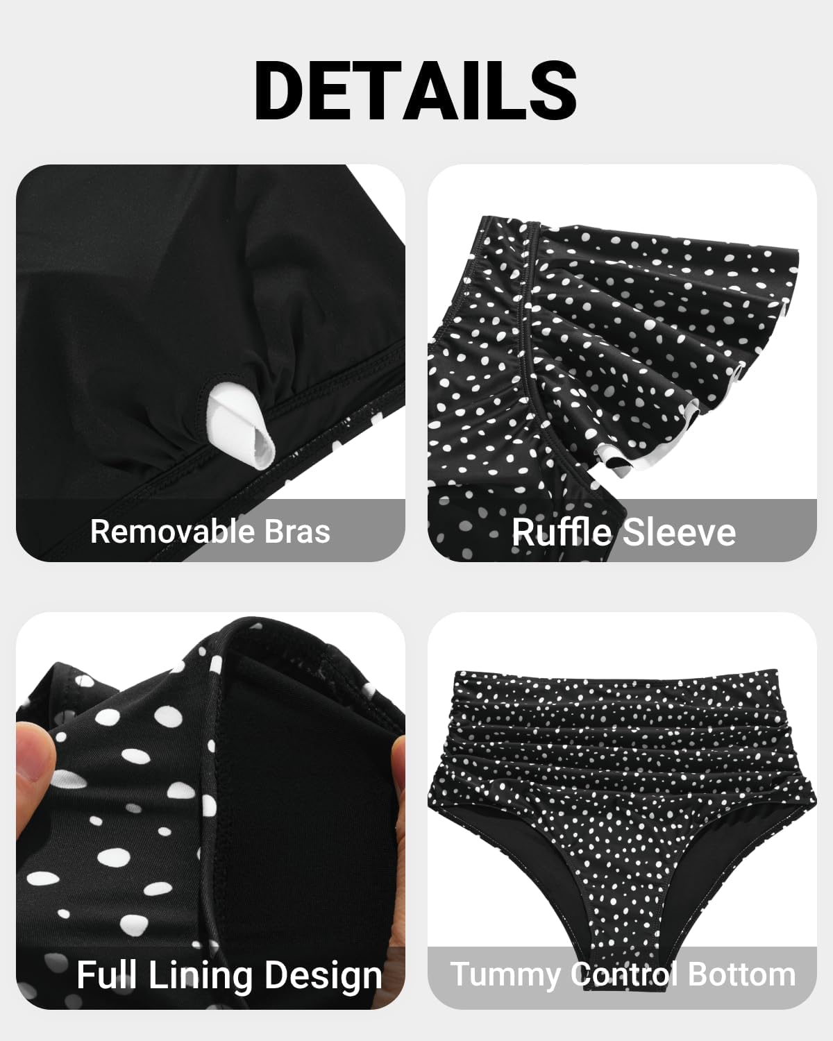 Plus Size Two Piece Swimsuits - High Waisted Bikini with Sleeves for Women Bathing Suit Swimwear Black and White Dot 22 Plus (22w)