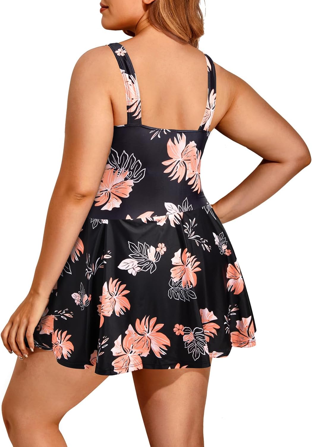 Holipick Women Plus Size One Piece Swim Dress Tummy Control Swimsuit with Skirt (floral 18w)