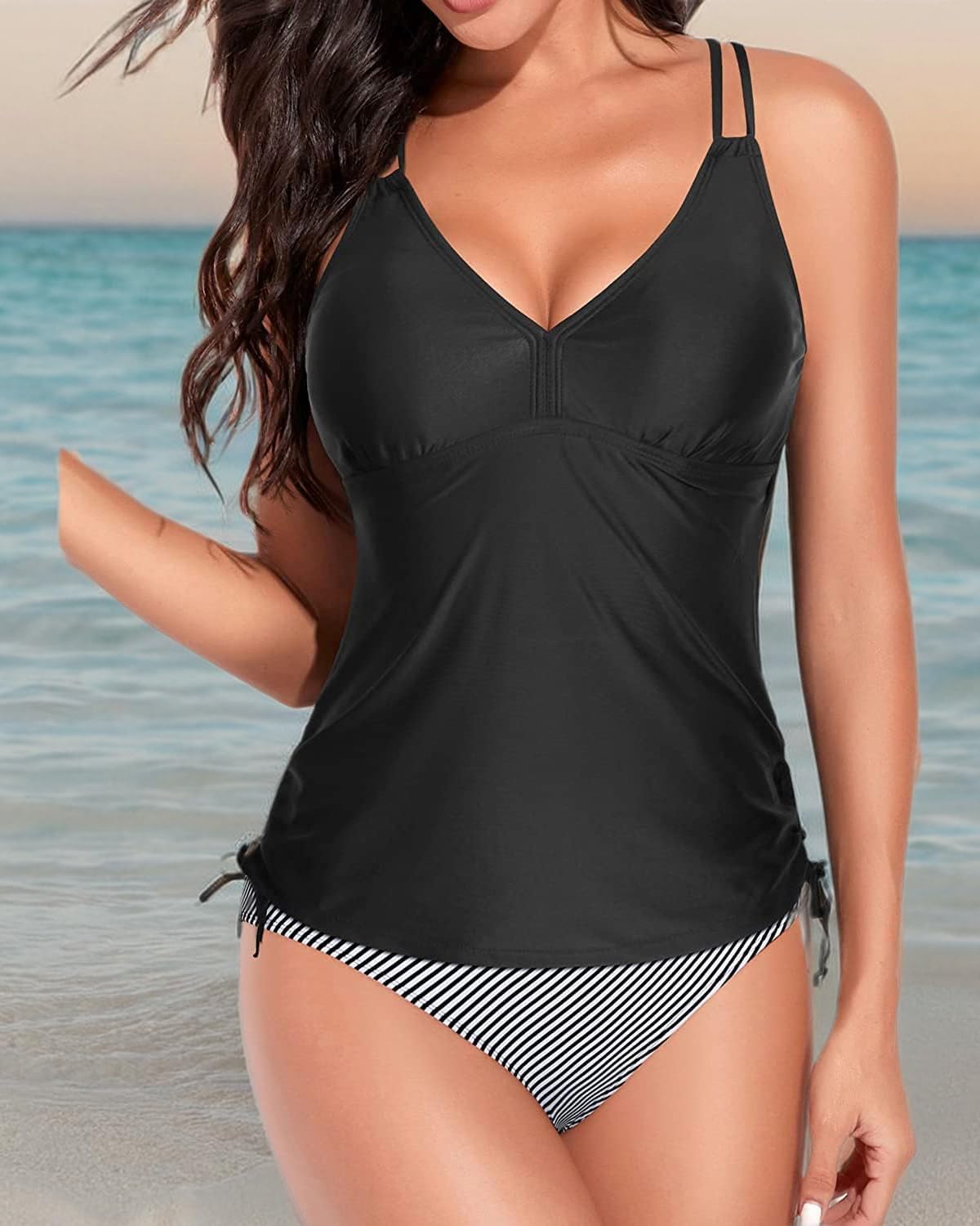 Holipick Women Two Piece Tankini Swimsuits Tummy Control Bathing Suits V Neck Tank Top with Bikini Bottom (xl)