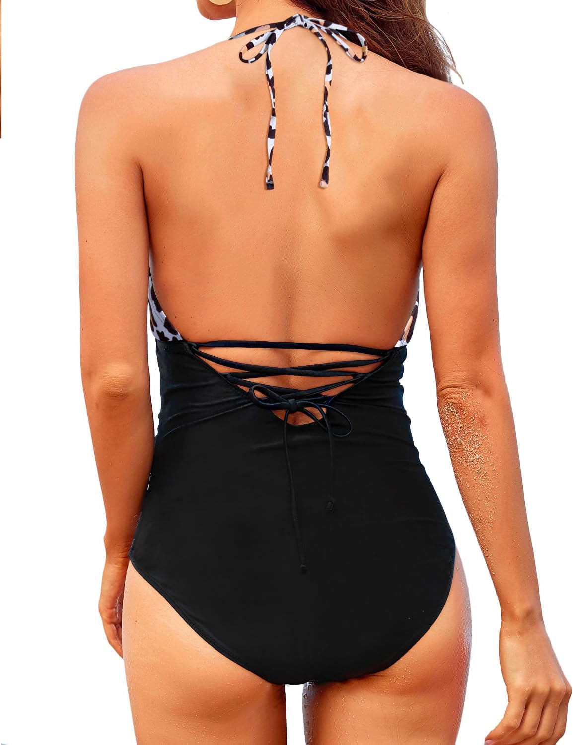 Holipick Women One Piece Swimsuits Tummy Control Bathing Suits Halter Swimwear Sexy V Neck Swim Suit (medium)