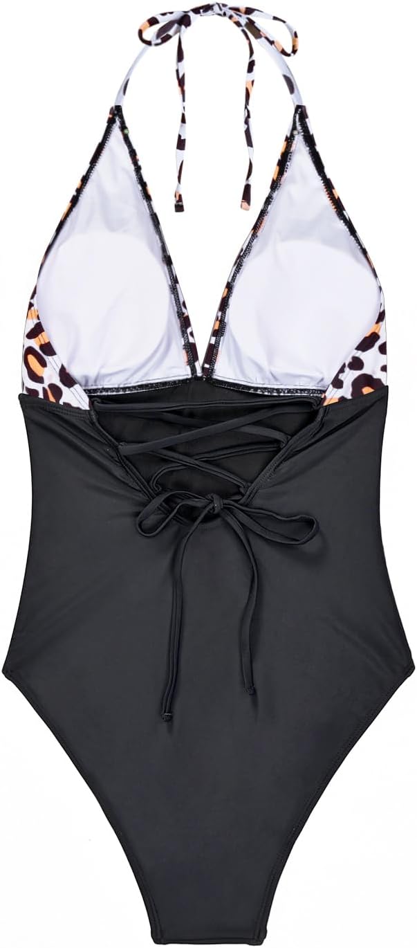 Holipick Women One Piece Swimsuits Tummy Control Bathing Suits Halter Swimwear Sexy V Neck Swim Suit (medium)