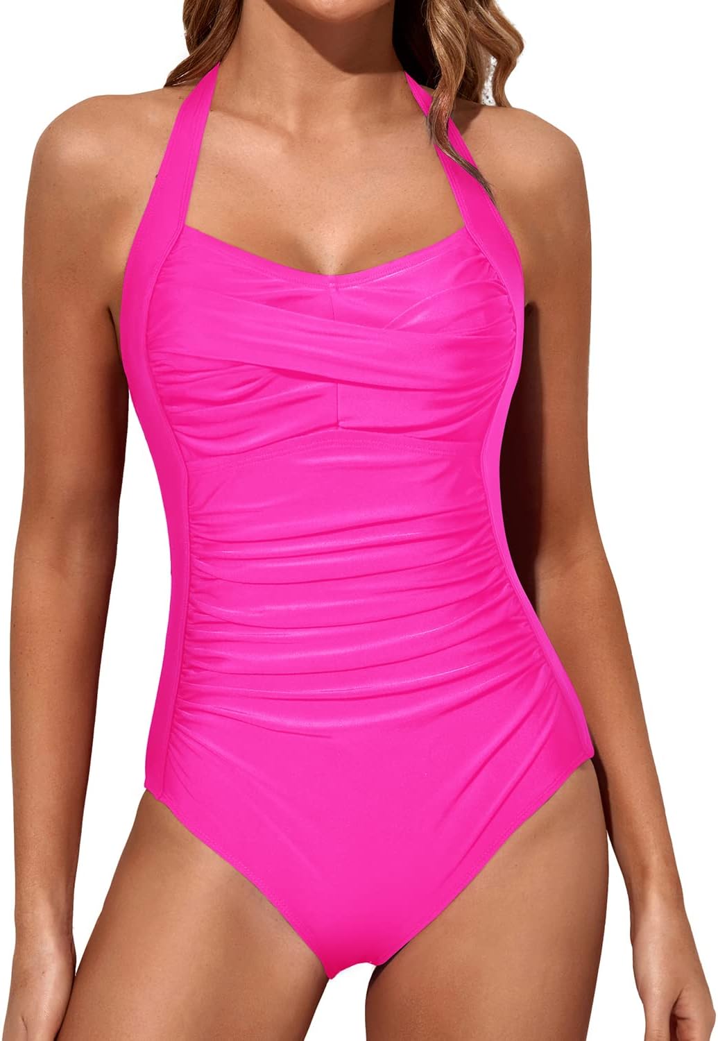 Tempt Me Women Tummy Control One Piece Swimsuits Push Up Slimming Bathing Suits Halter Vintage Swimwear (22w)