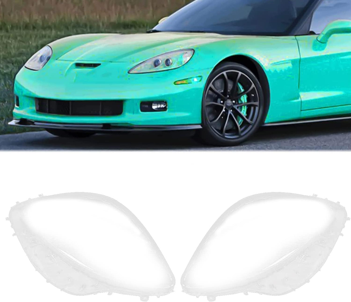 Kojem Clear Headlight Lens Cover Compatible with 2005-2013 Corvette C6 Headlamp Lens Shell 2Pcs Left & Right Lenses