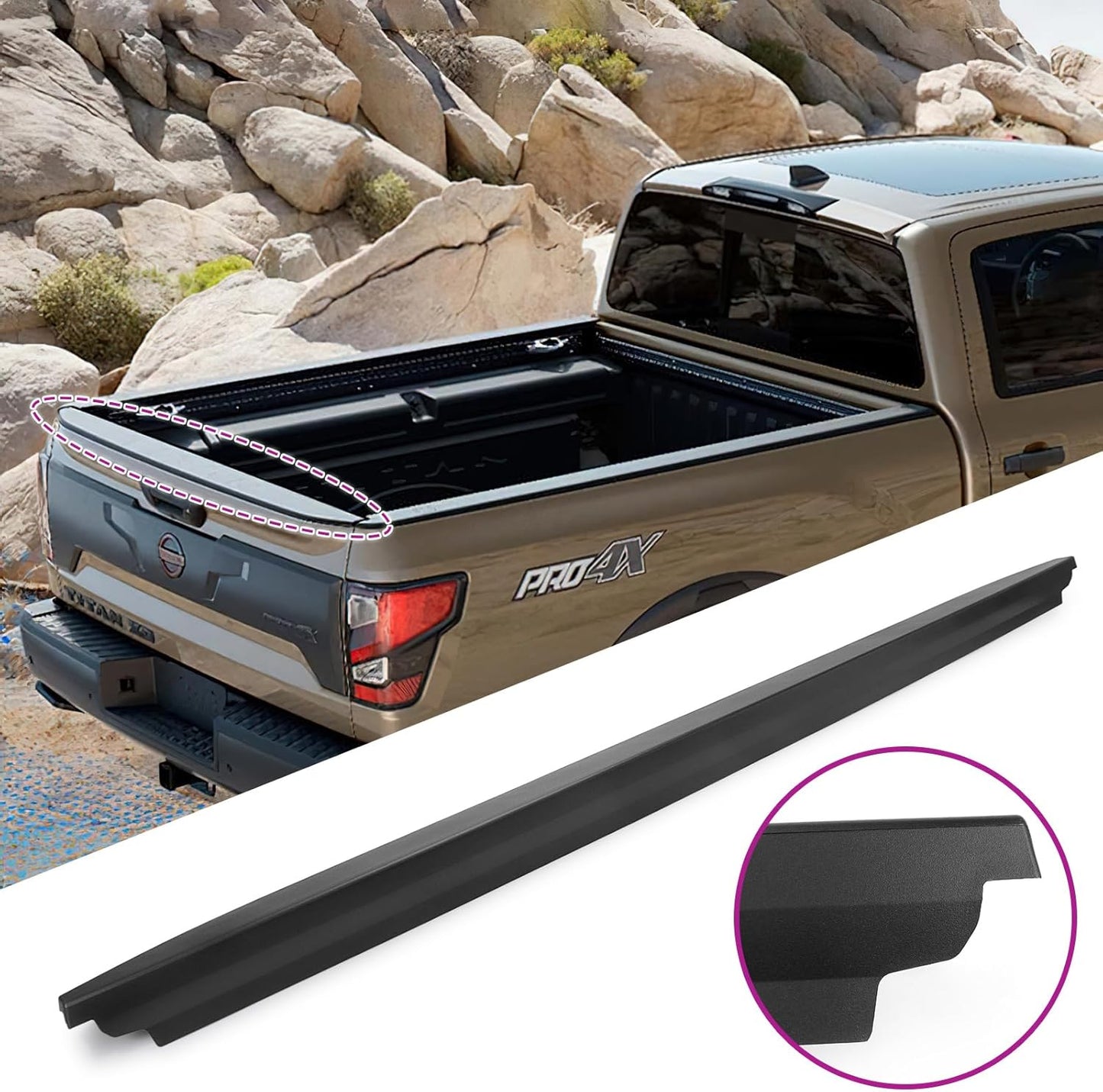 Chrome Tailgate Bed Cap Molding for 2016-2021 Titan V8, Black