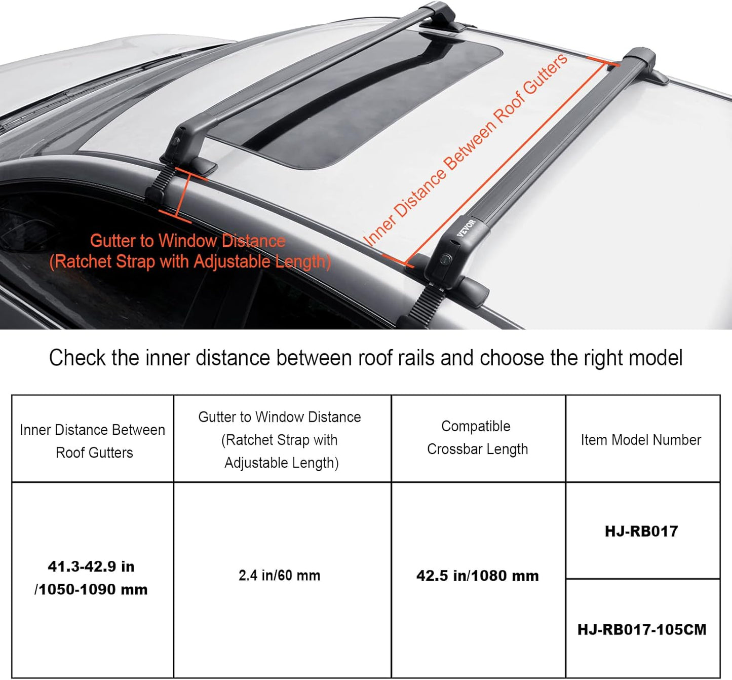 VEVOR Universal Roof Rack Cross Bars, Aluminum Roof Rack Crossbars, Fit Roof Without Side Rail, 155 lbs Load Capacity, Adjustable Bare Roof Crossbars with Locks, for SUVs, Sedans, and Vans