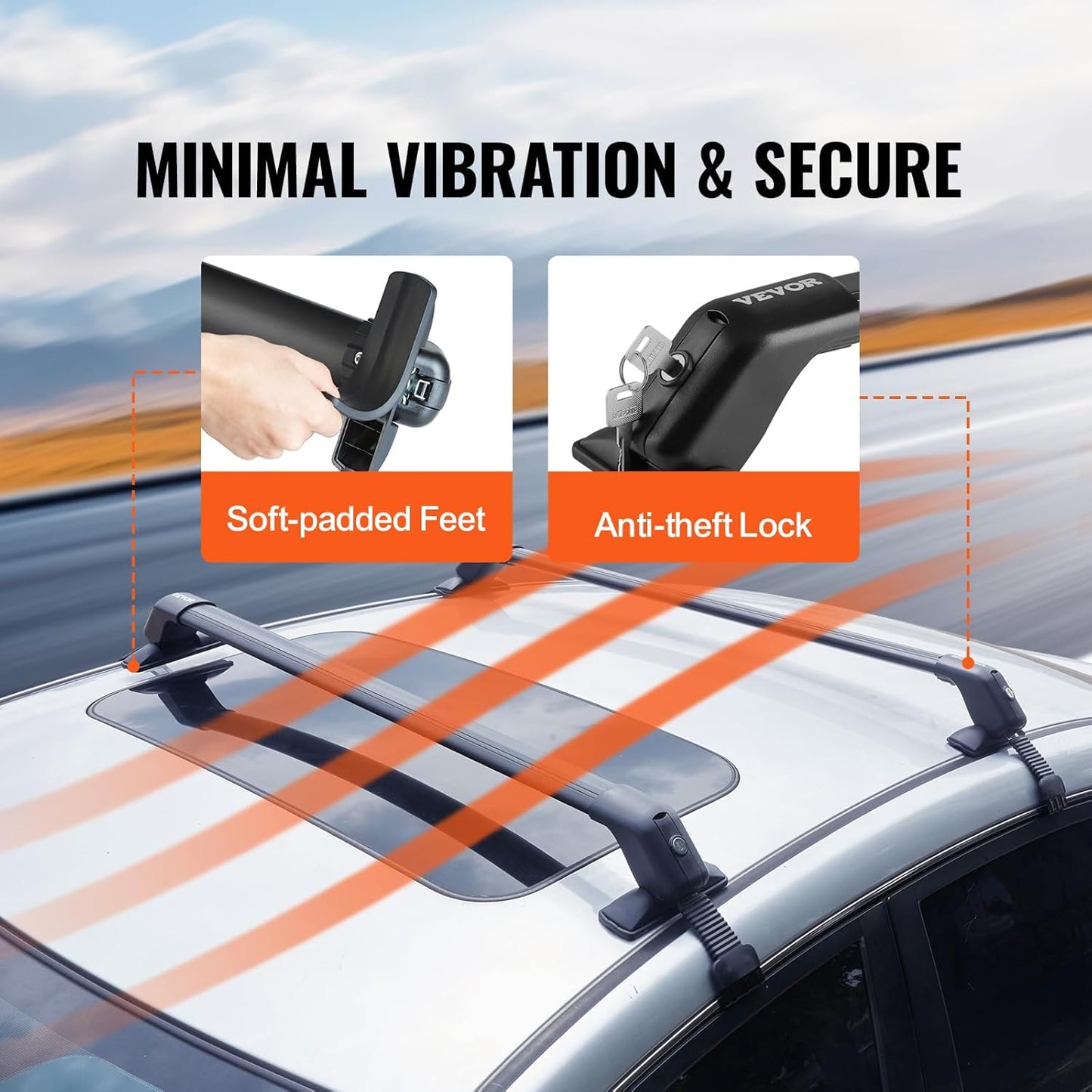 VEVOR Universal Roof Rack Cross Bars, Aluminum Roof Rack Crossbars, Fit Roof Without Side Rail, 155 lbs Load Capacity, Adjustable Bare Roof Crossbars with Locks, for SUVs, Sedans, and Vans