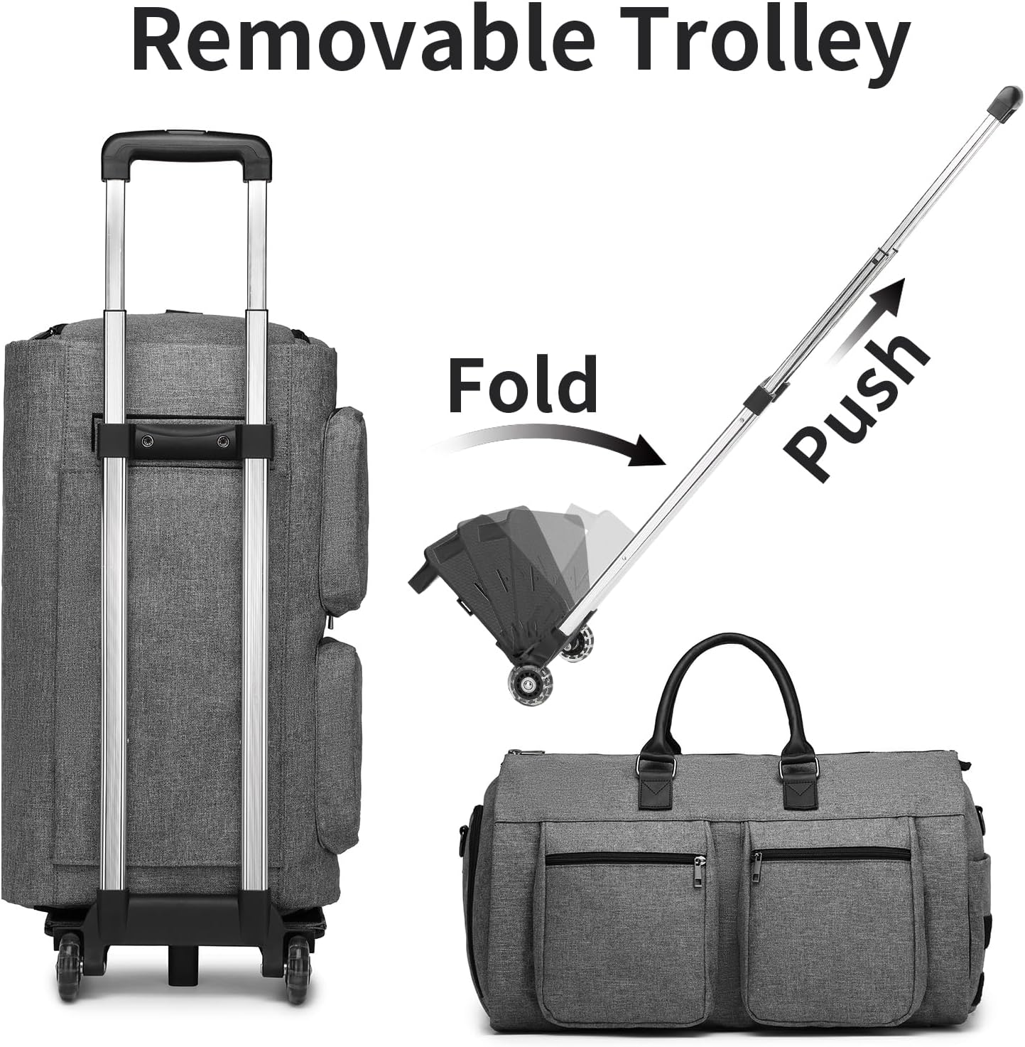 Rolling Garment Bag,Rolling Duffle Bag with Wheels Rolling Garment Bags for Travel with Shoe Pouch Carry On Bag Weekender Bags Garment Duffel Bag for Women-Grey (#n/a)