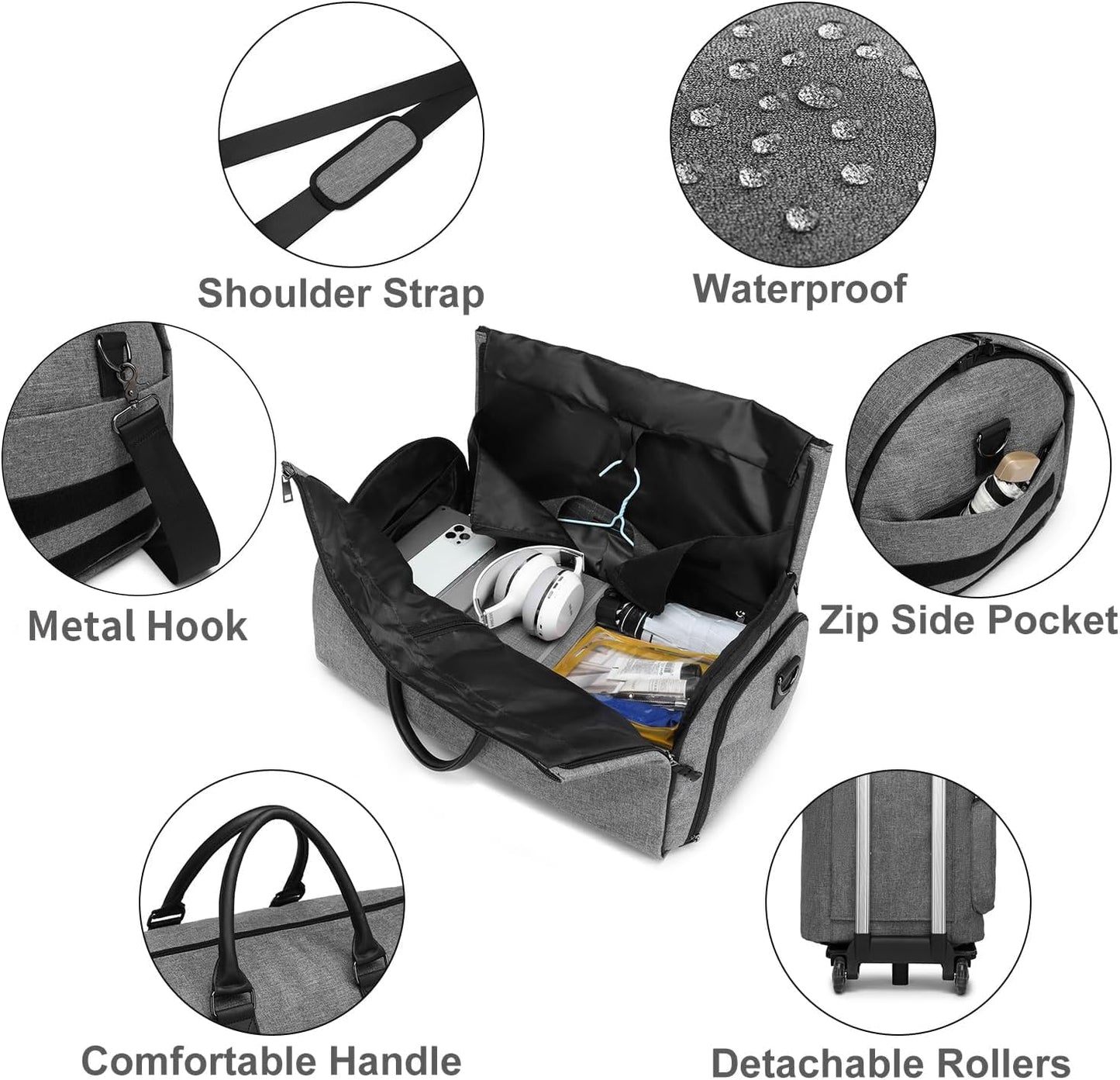 Rolling Garment Bag,Rolling Duffle Bag with Wheels Rolling Garment Bags for Travel with Shoe Pouch Carry On Bag Weekender Bags Garment Duffel Bag for Women-Grey (#n/a)