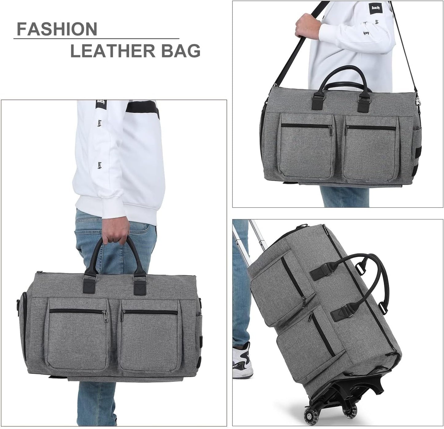 Rolling Garment Bag,Rolling Duffle Bag with Wheels Rolling Garment Bags for Travel with Shoe Pouch Carry On Bag Weekender Bags Garment Duffel Bag for Women-Grey (#n/a)