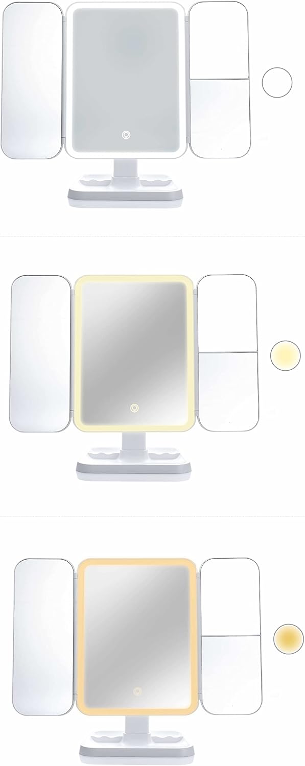 Miss Sweet Lighted Tri-fold Makeup Mirror Vanity Mirror with 1X/2X/3X Magnification (Pure White)
