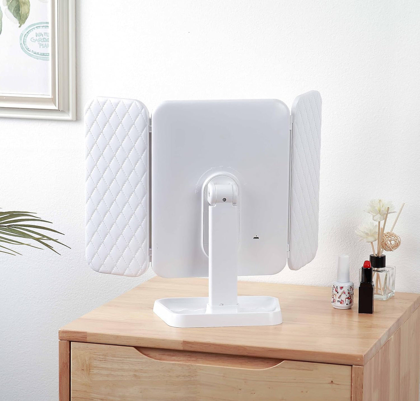 Miss Sweet Lighted Tri-fold Makeup Mirror Vanity Mirror with 1X/2X/3X Magnification (Pure White)