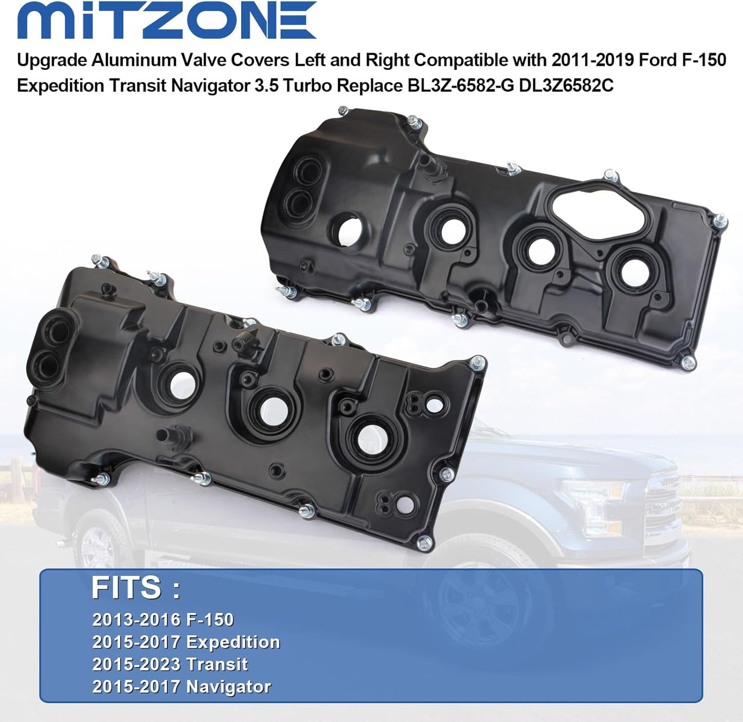 MITZONE Upgrade Aluminum Valve Covers Left and Right Compatible with 2013-2019 Ford F-150 Expedition Transit Navigator 3.5 Turbo