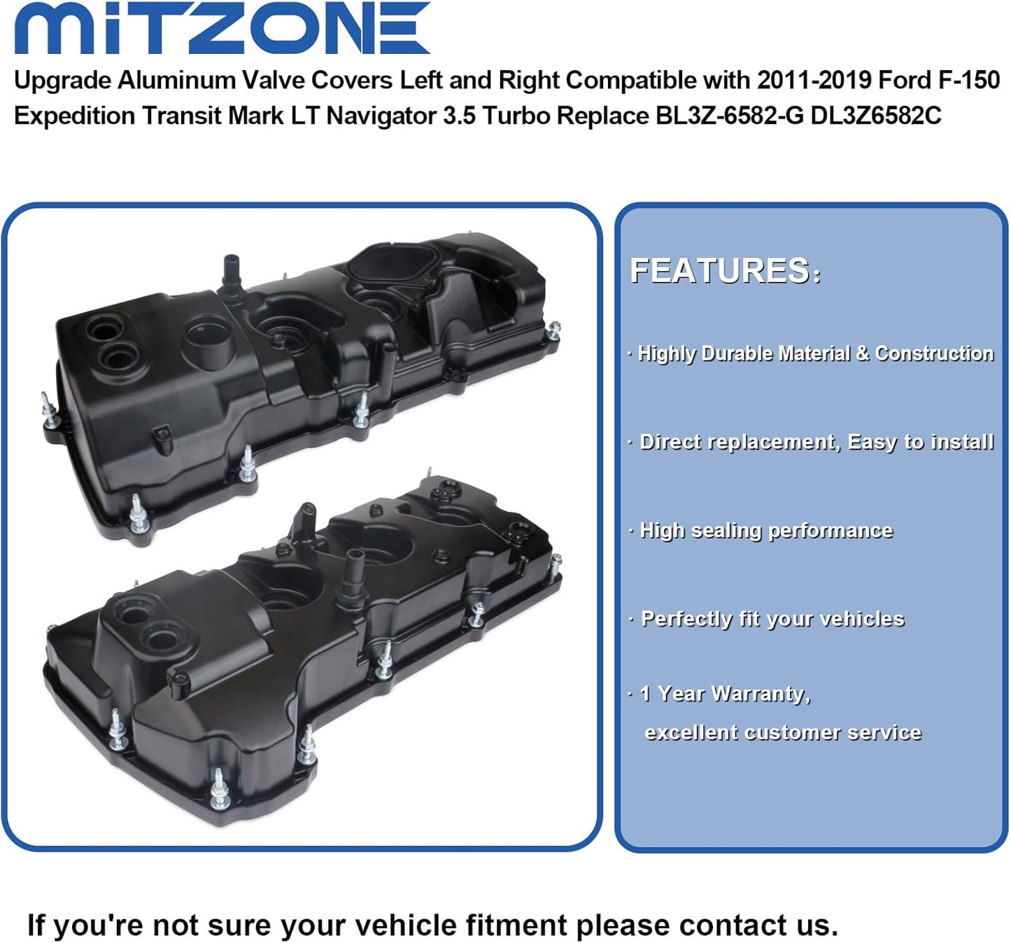 MITZONE Upgrade Aluminum Valve Covers Left and Right Compatible with 2013-2019 Ford F-150 Expedition Transit Navigator 3.5 Turbo