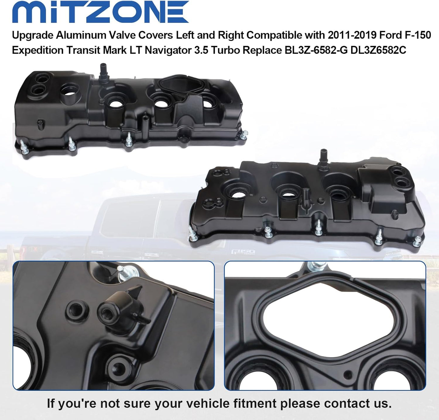 MITZONE Upgrade Aluminum Valve Covers Left and Right Compatible with 2013-2019 Ford F-150 Expedition Transit Navigator 3.5 Turbo