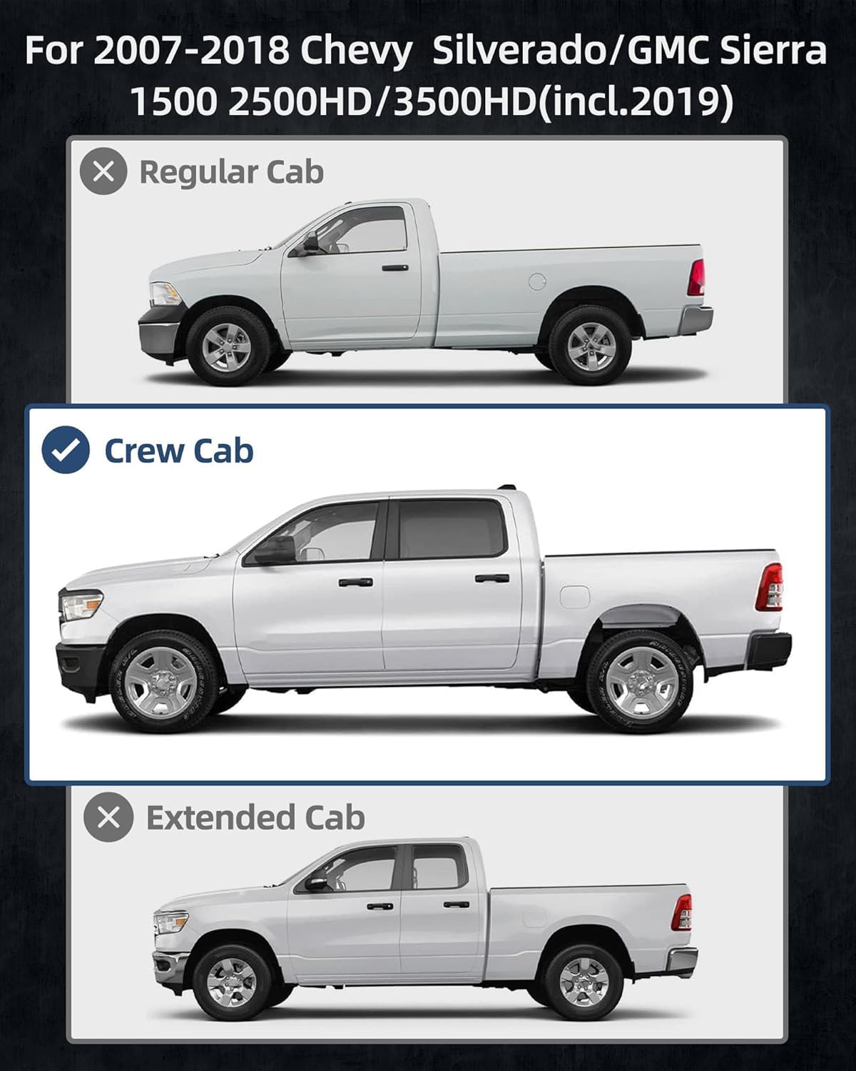Running Boards Compatible with 2007-2018 Chevy Silverado/GMC Sierra 1500 Crew Cab, 2007-2019 Silverado/Sierra 2500HD 3500HD Side Step Nerf Bars