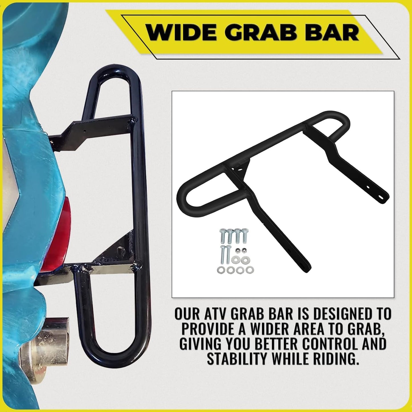 KUAFU Rear Wide Grab Bar Compatible with 2001-2005 Yamaha Raptor 660 660R 2004-2009 Yamaha YFZ450 Rear Wide Bumper Grab Bar Powder Coated Black