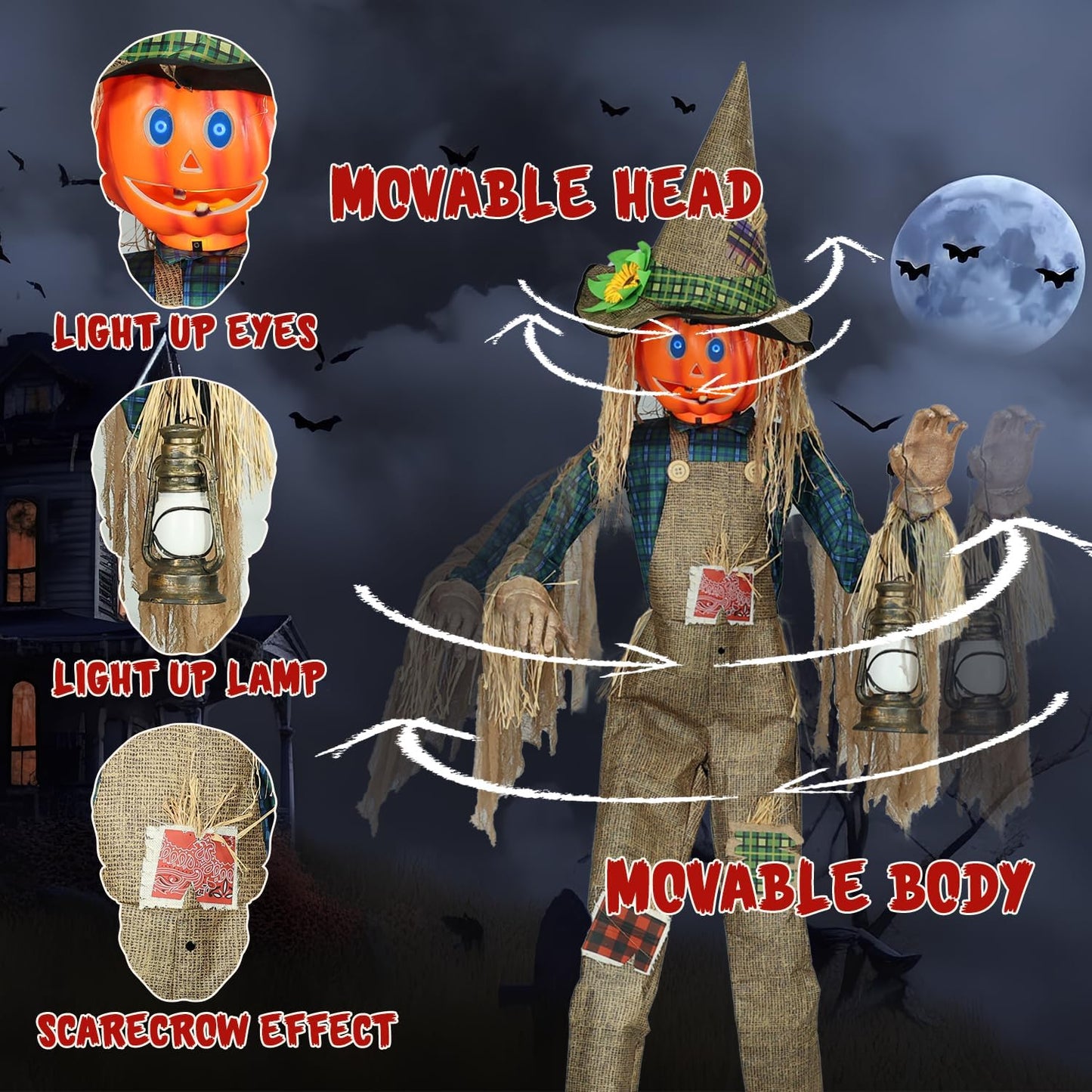 8.5Ft Giant Halloween Nefario Scarecrow Decor Animatronic,Haunted House Decor,Talking Pumkin Man Décor,LED Moving Eyes,Outdoor Indoor Spooky Party Decoration,Halloween Decor Graveyard Props