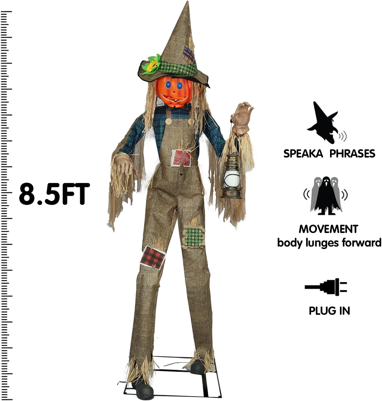 8.5Ft Giant Halloween Nefario Scarecrow Decor Animatronic,Haunted House Decor,Talking Pumkin Man Décor,LED Moving Eyes,Outdoor Indoor Spooky Party Decoration,Halloween Decor Graveyard Props