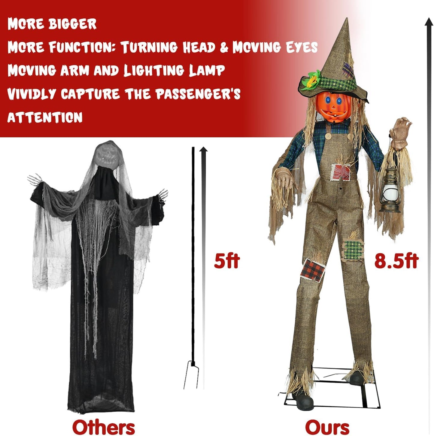 8.5Ft Giant Halloween Nefario Scarecrow Decor Animatronic,Haunted House Decor,Talking Pumkin Man Décor,LED Moving Eyes,Outdoor Indoor Spooky Party Decoration,Halloween Decor Graveyard Props