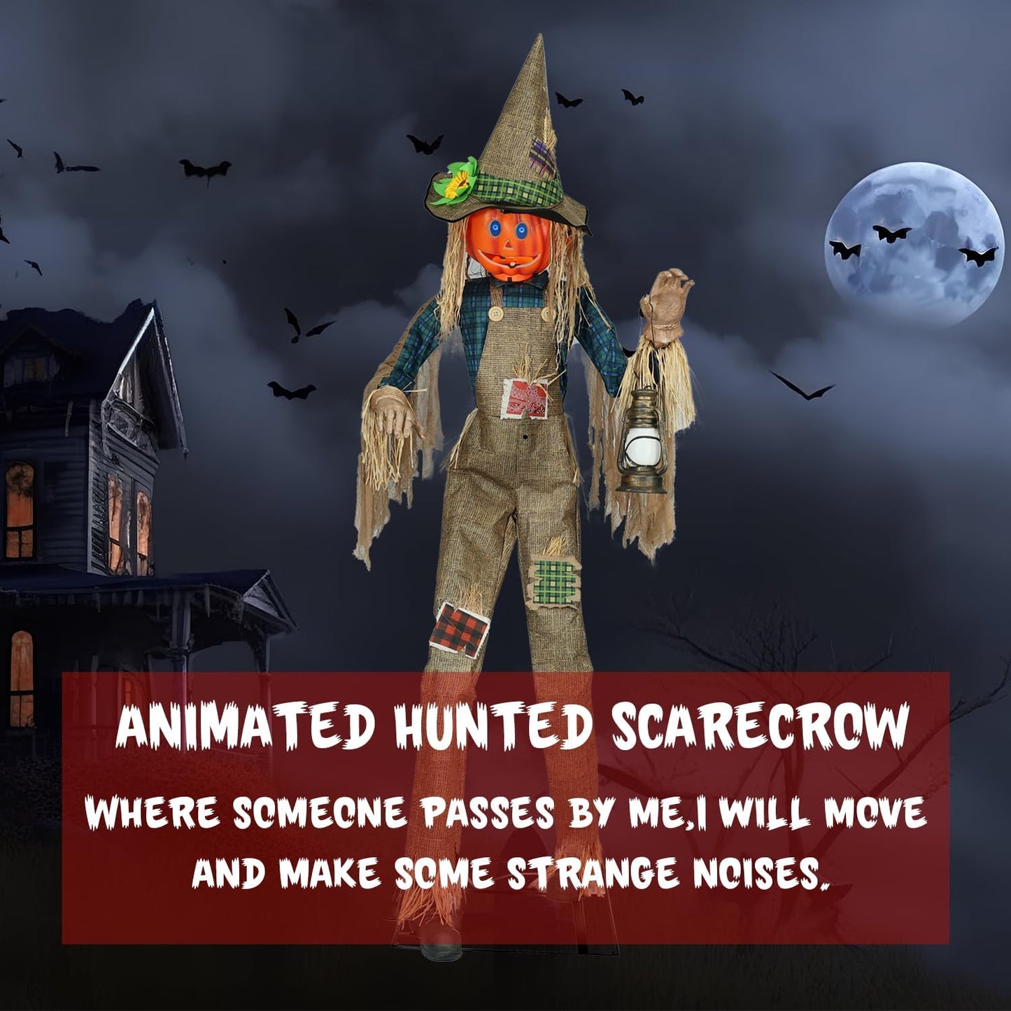 8.5Ft Giant Halloween Nefario Scarecrow Decor Animatronic,Haunted House Decor,Talking Pumkin Man Décor,LED Moving Eyes,Outdoor Indoor Spooky Party Decoration,Halloween Decor Graveyard Props